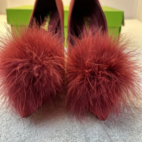 Sam Edelman Hazel Plush Red Silk Pump Stiletto Feather Women SZ 9 New in Box - Picture 8 of 10